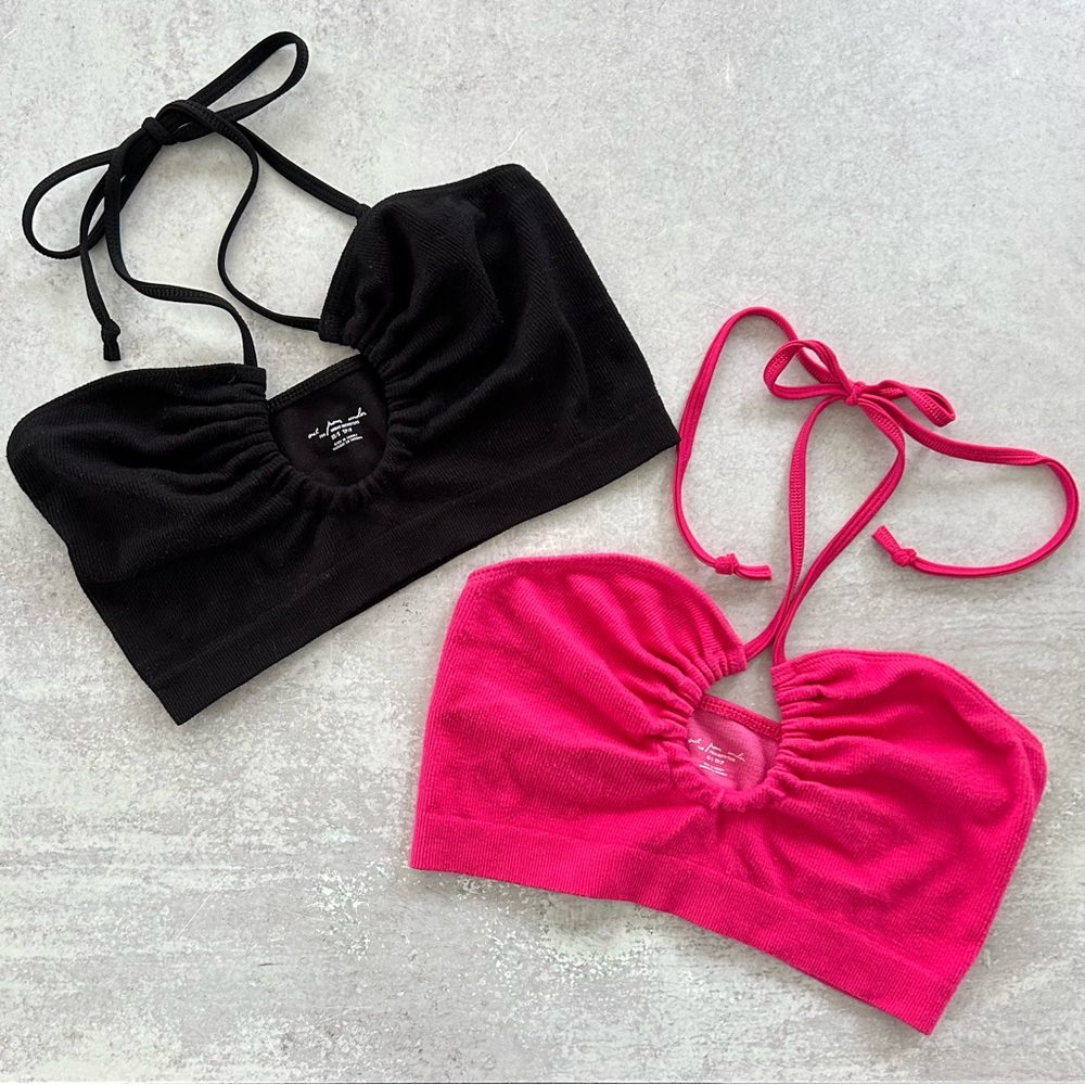 UO Out From Under Cozy Up Seamless Convertible Bra Top BUNDLE Pink & Black XS/S